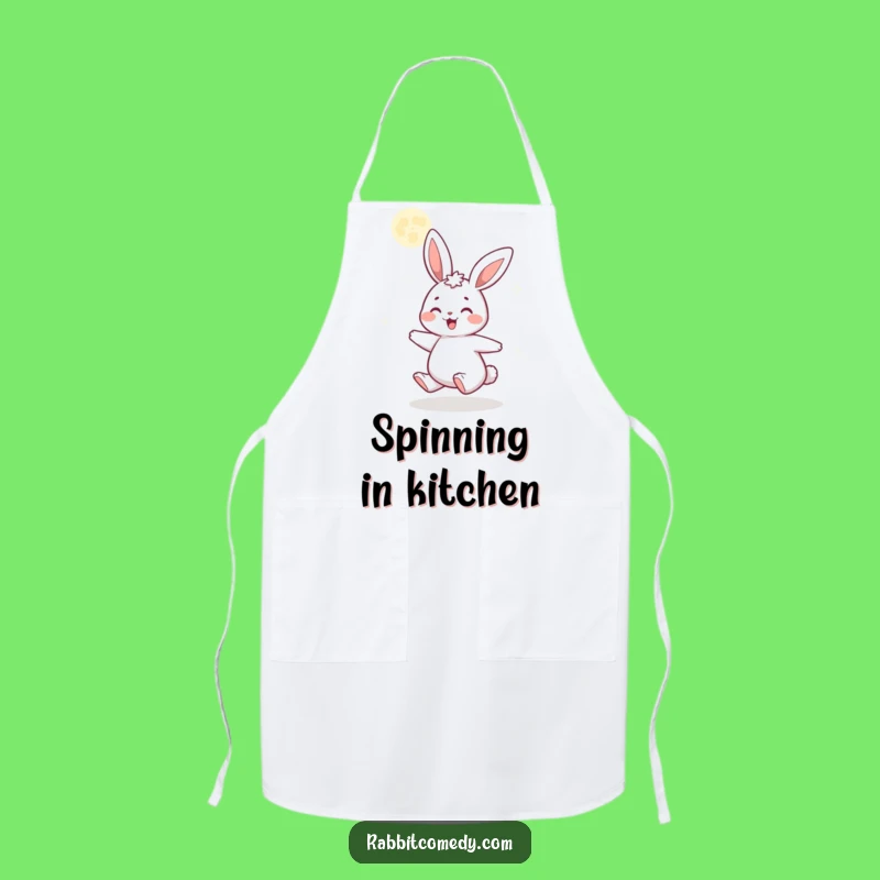 Funny Gleeful Rabbit Apron: Joyful Cartoon Spinning Under Glittering Moon Kitchen Gift