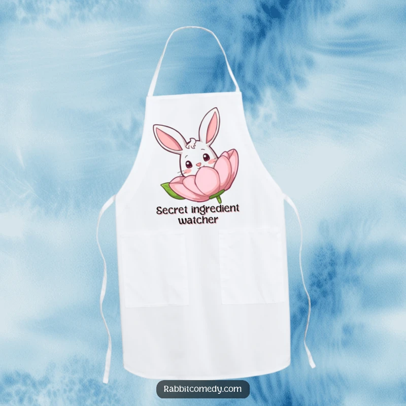 Funny Rabbit Flower Apron: A playful apron with a curious rabbit peeking from a flower, perfect for cooking.