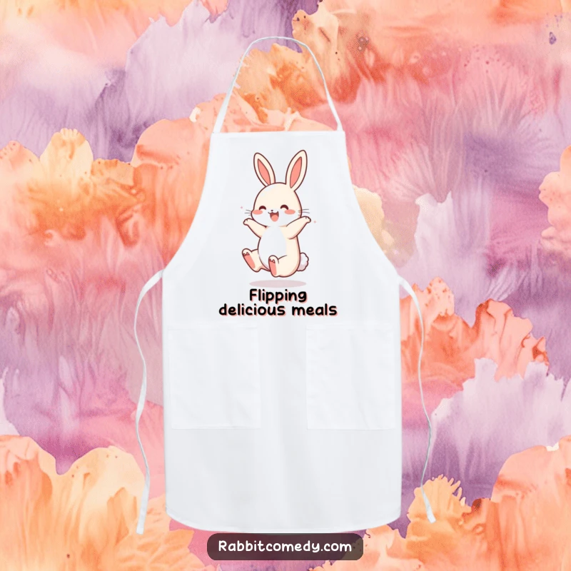 Funny Rabbit Somersault Apron: An apron design shows a rabbit performing a joyful somersault, tail bouncing, bringing fun and energy to cooking.