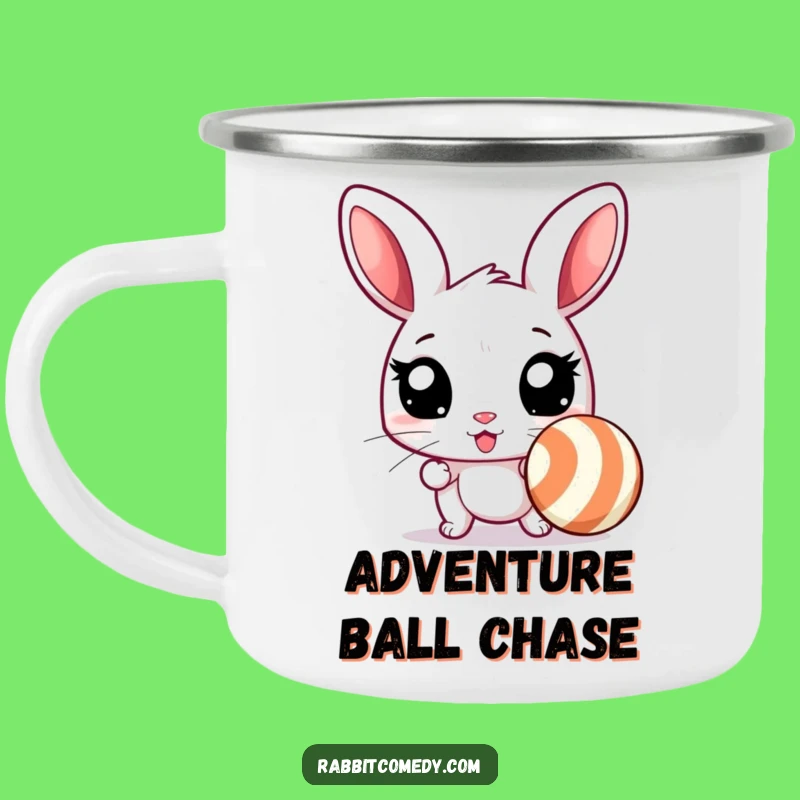 Funny Excited Rabbit Ball Chase Camping Mug - Adventure Fuel with Play!