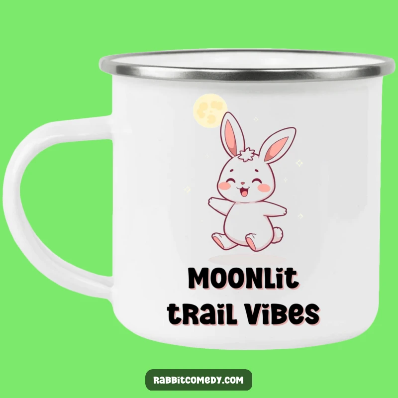 Funny Gleeful Rabbit Camping Mug: Durable Metal Cup with Moonlit Rabbit Surprise Gift