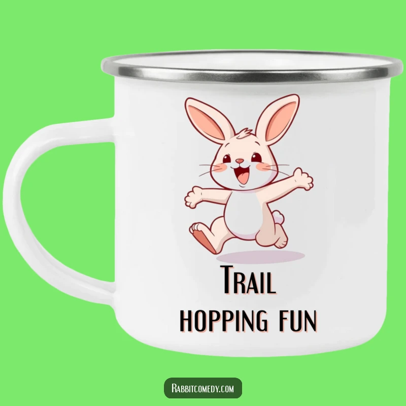 Funny Joyful Rabbit Hopping Camping Mug: Durable & Energetic Outdoor Companion
