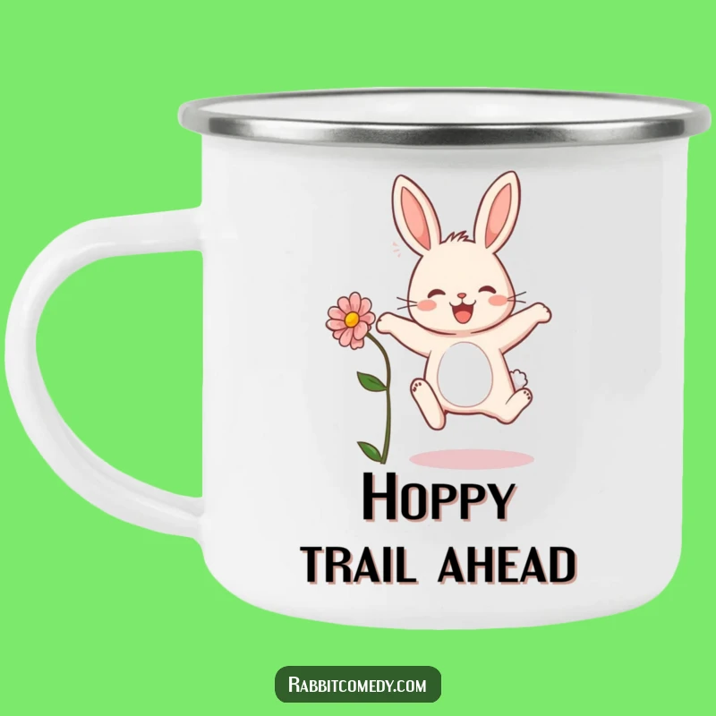 Funny Rabbit Flower Camping Mug - Outdoor Joy, Cute Bunny Gift for Hikers