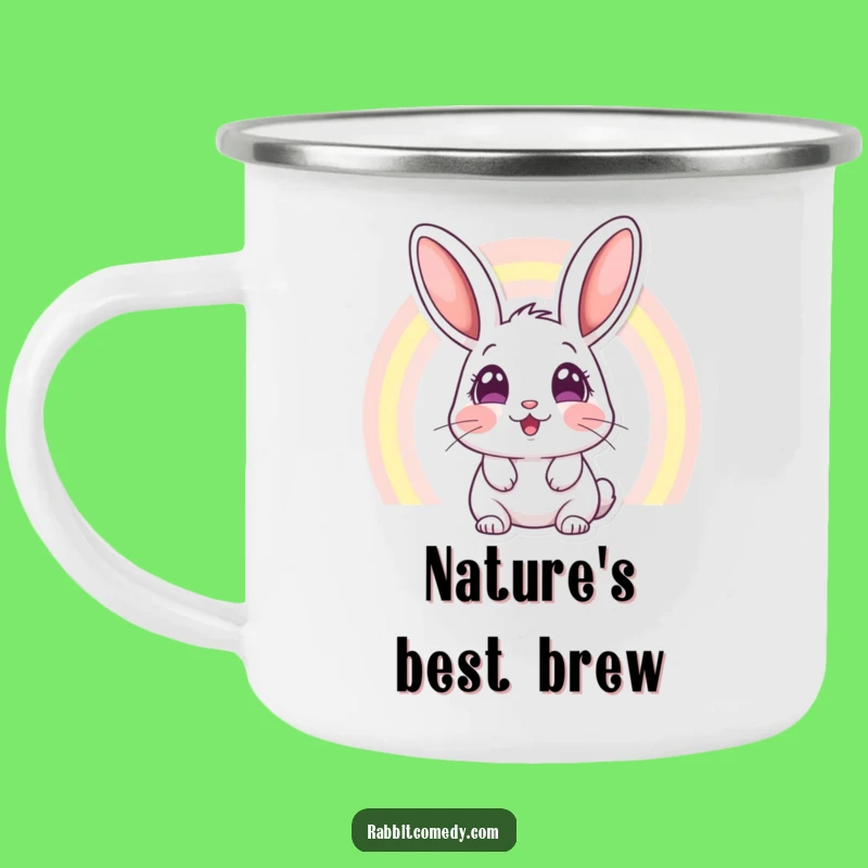 Funny Rabbit Rainbow Camping Mug: Amazed Eyes See Magic, Adventure Gift