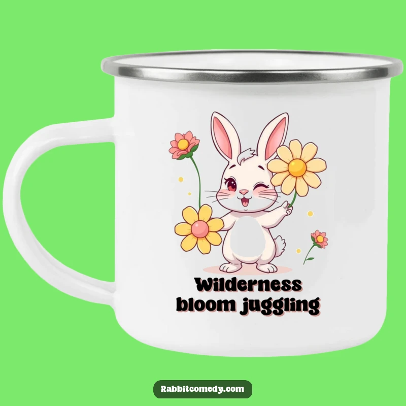 Funny Winking Rabbit Flower Juggling Camping Mug: Outdoor Fun and Hilarious Gift