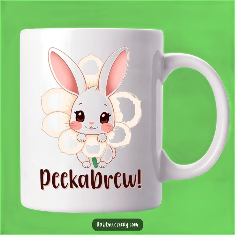 Funny Shy Rabbit Mug - Peek-a-Boo Flower Friend, Perfect Gift!