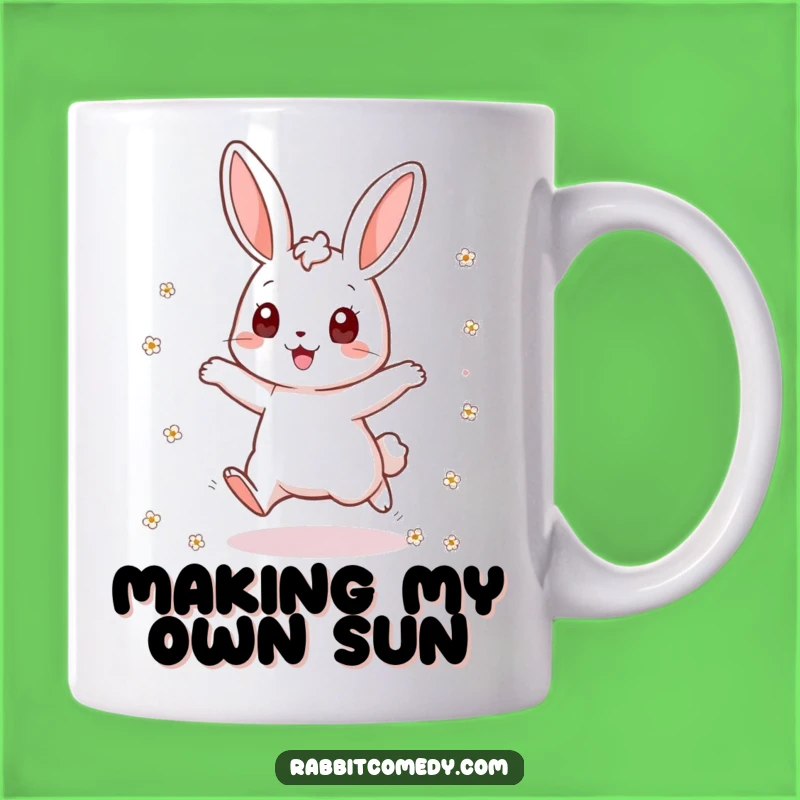 Funny Rabbit Mug: Excited Flower Jumper - Joyful & Energetic Funny Gift!