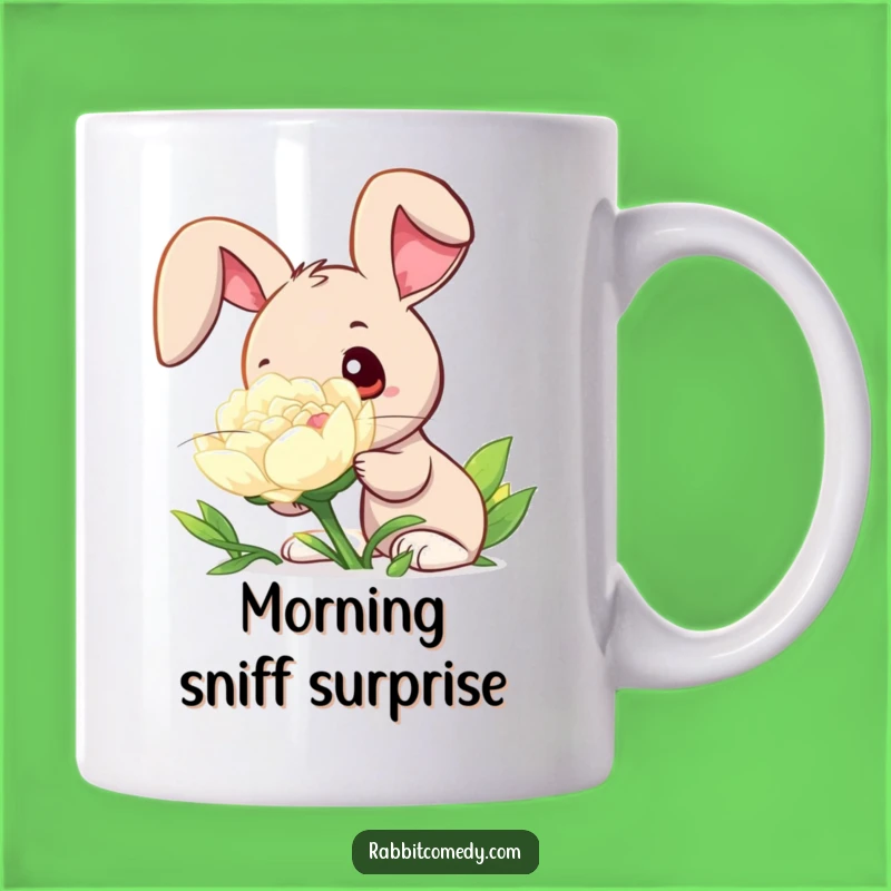 Funny Rabbit Clover Mug: Curiosity Captured with Wide Eyes and Dewy Delight
