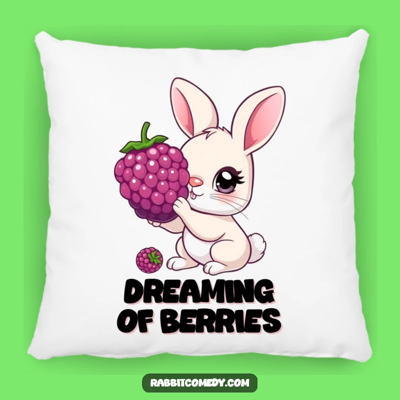 Funny Wide-Eyed Rabbit Nibbler Pillow: Soft Comfort with Giant Berry Charm