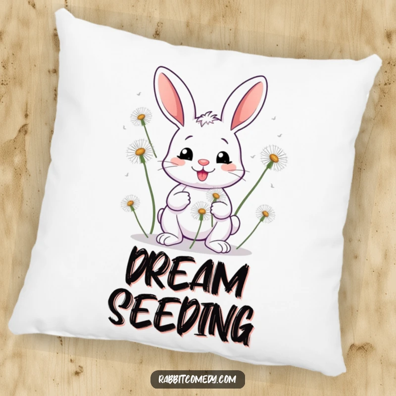 Funny Rabbit Dandelion Accent Pillow: A soft pillow featuring a smiling rabbit juggling oversized dandelions.