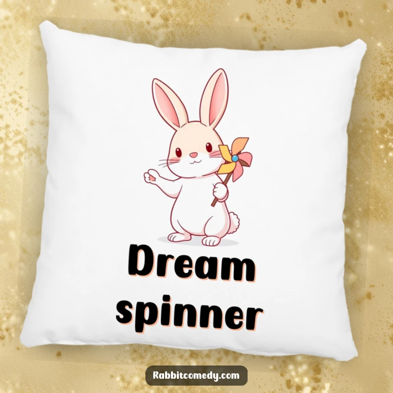 Funny Rabbit Pinwheel Accent Pillow: A soft pillow featuring a rabbit balancing a small, colorful pinwheel.