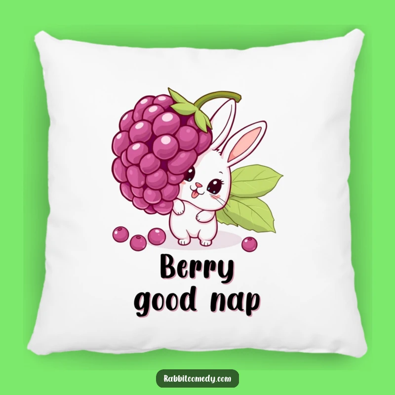 Funny Surprise Rabbit Pillow: Cute Cartoon Character Peeking Behind Giant Wobbling Berry Accent Pillow