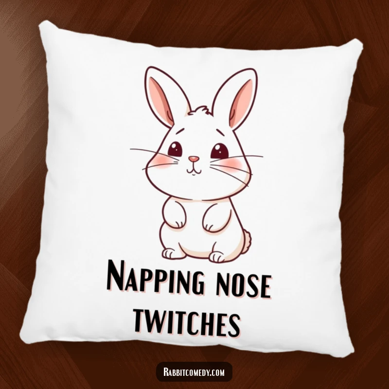 Funny rabbit pillow featuring a bunny with twitching whiskers sniffing the air, offering comfort and a sense of wonder.