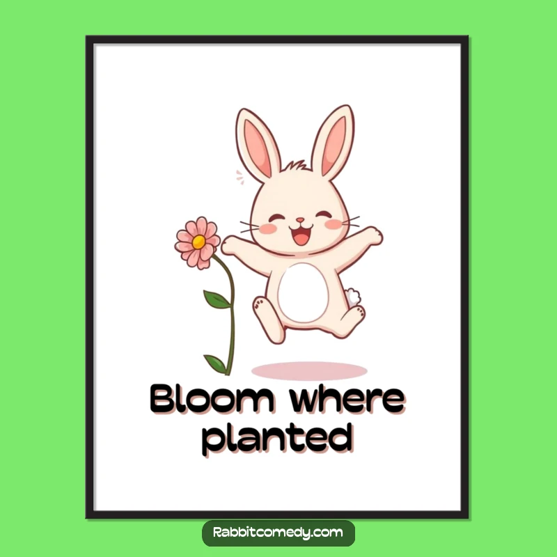 Funny Rabbit Flower Digital Art - Instant Spring Decor, Cute Bunny Gift