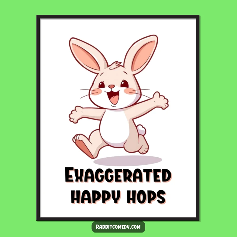 Funny Joyful Rabbit Hopping Digital Art: Instant Energetic Download