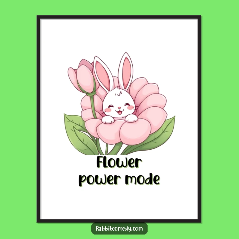 Funny Rabbit Wiggle Flower Digital Art - Whimsical Cartoon Print Gift