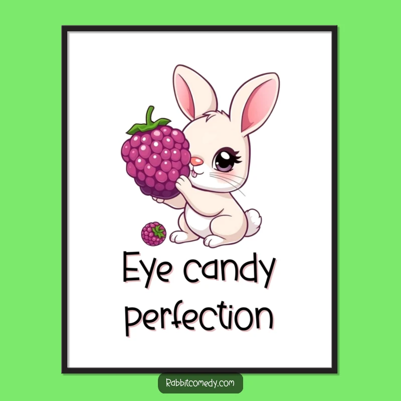 Funny Curious Rabbit Digital Art Print: Giant Berry Art for Whimsical Decor