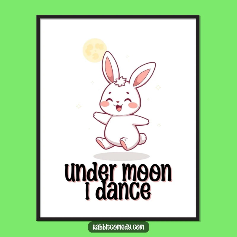 Funny Gleeful Rabbit Digital Print: High-Quality Cartoon with Glittering Moon Art Gift