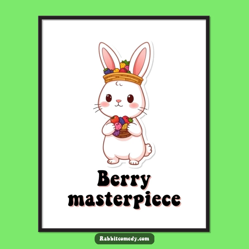 Funny Rabbit Berry Basket Digital Art: Whimsical & Hilarious Downloadable Gift