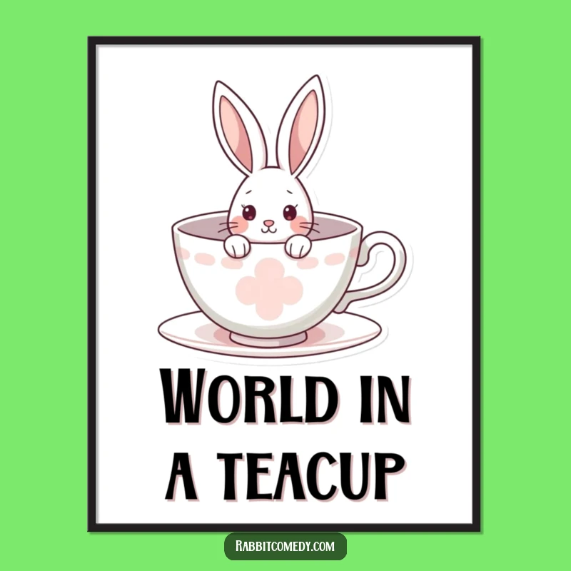 Funny Rabbit Digital Art: Teacup Peek Joy - Instant Funny Gift Download!