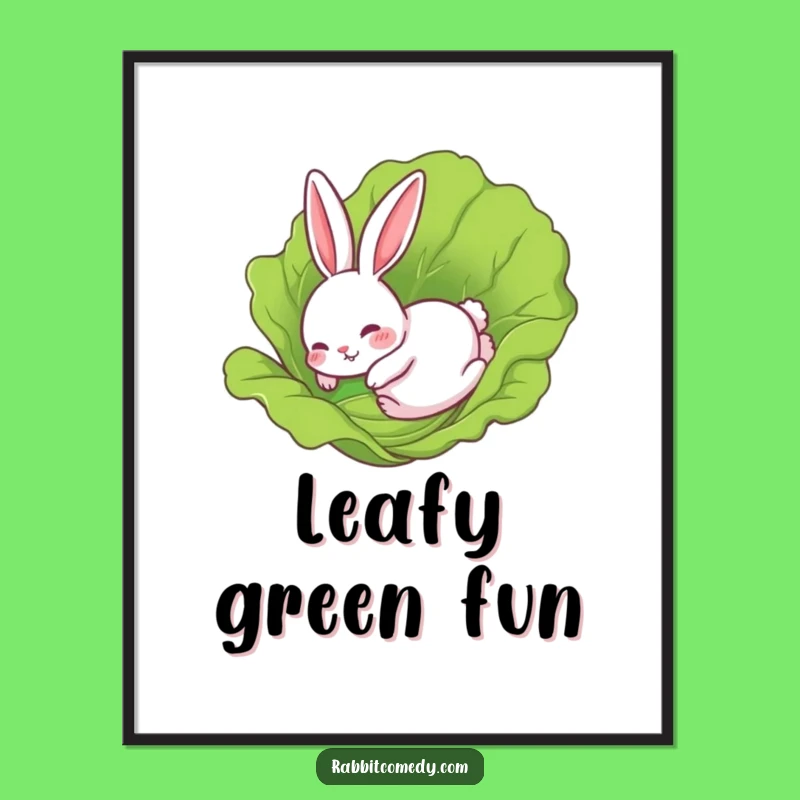 Funny Rabbit Lettuce Slide Digital Art Print: Comical & Hilarious Decor
