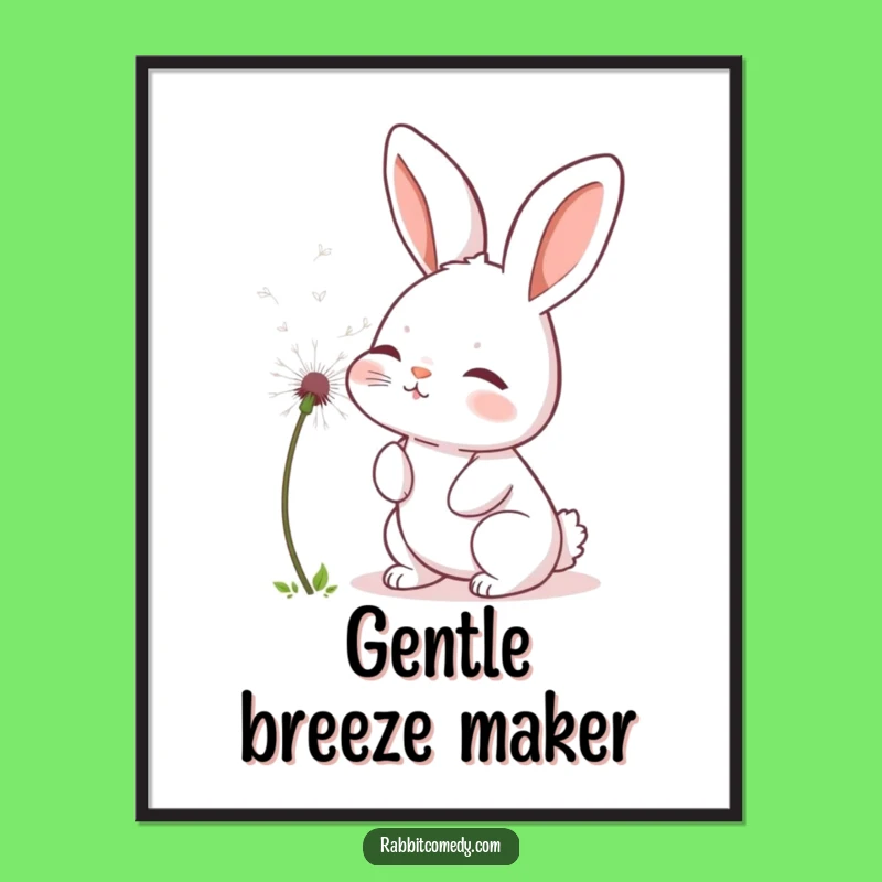 Funny Rabbit Dandelion Digital Art - Whimsical Bunny Print, Perfect Humorous Gift!