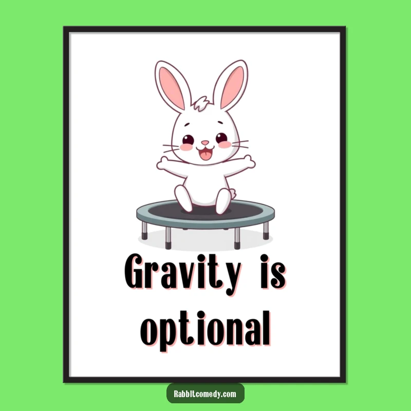 Funny Rabbit Trampoline Digital Art - Instant Energetic Decor, Bunny Gift