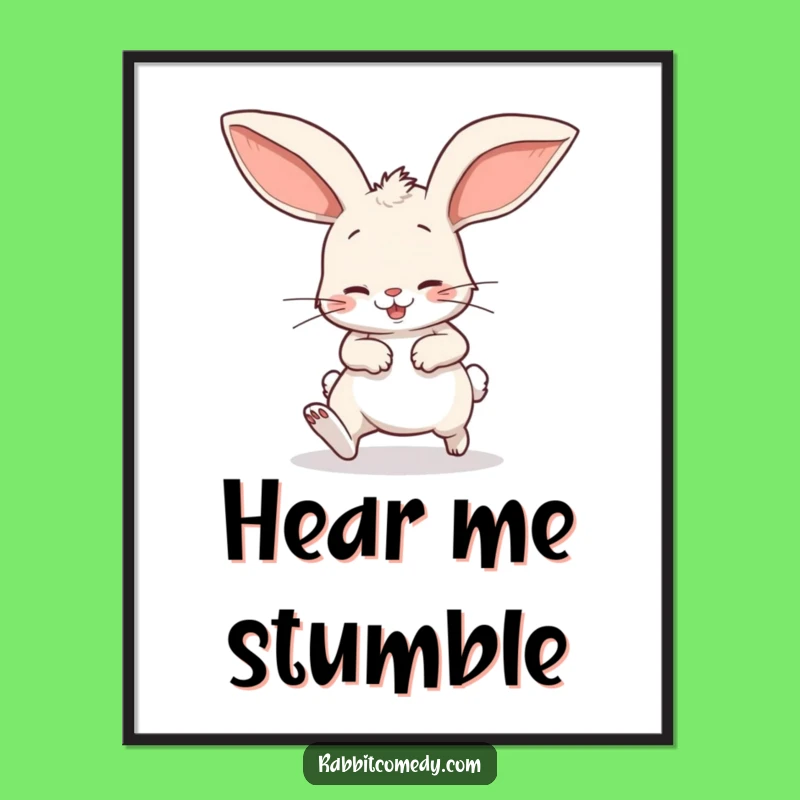 Funny Stumbling Rabbit Digital Print: High-Quality Cartoon with Big Floppy Ears Art Gift