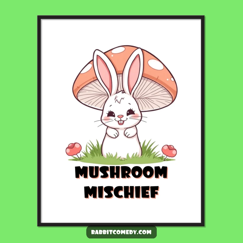 Funny Mischief Rabbit Mushroom Digital Art: Instant Whimsical Decor