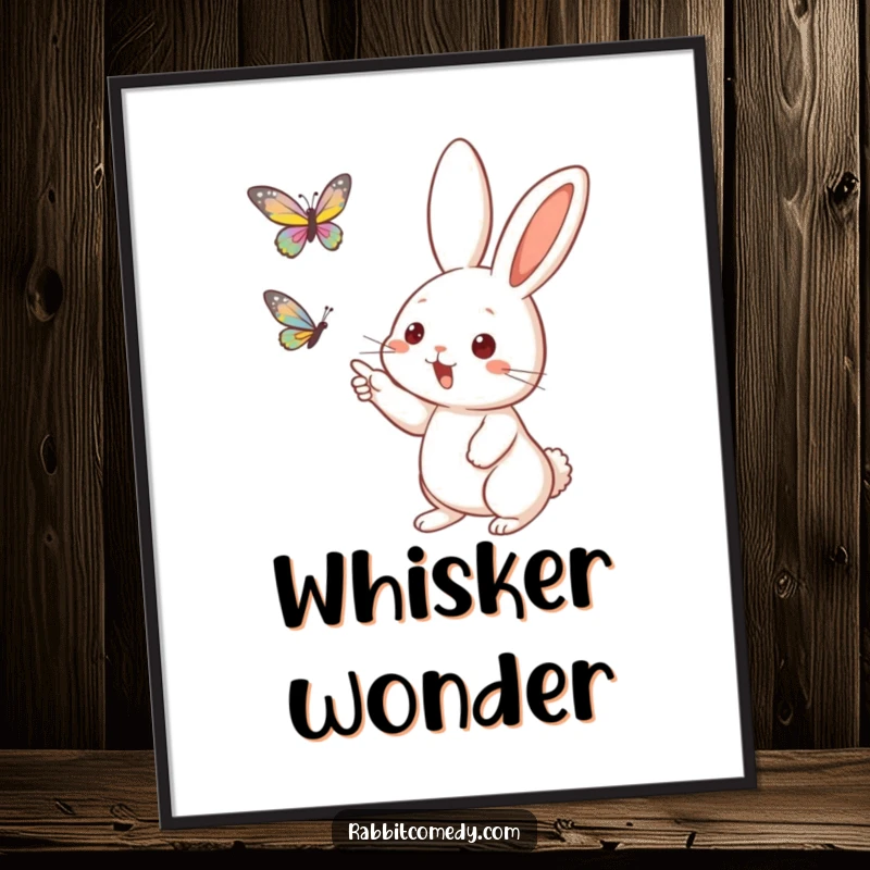 Funny Rabbit Butterfly Digital Art Print: High-resolution digital art of a rabbit pointing at a butterfly.