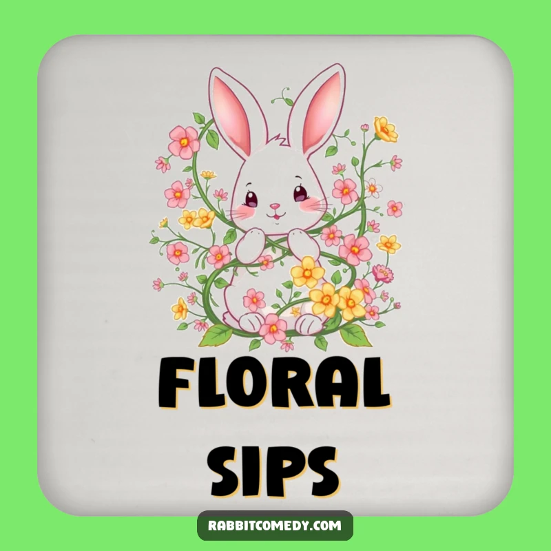 Funny Rabbit Flower Coaster Set: Protect Surfaces with Whimsy, Perfect Gift