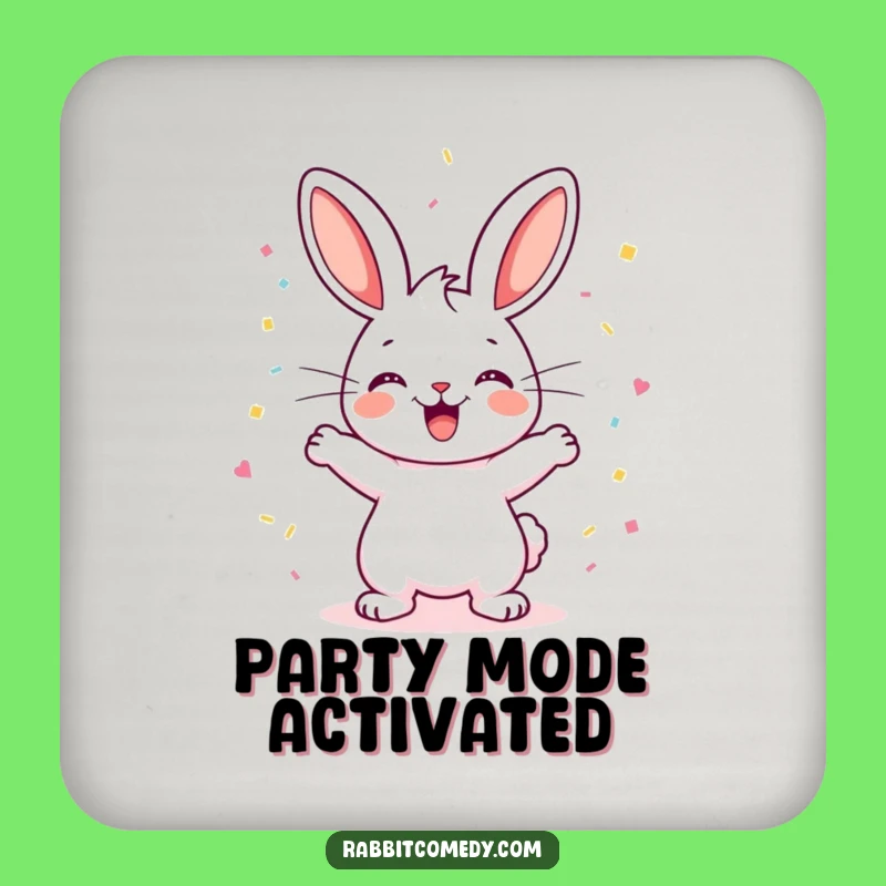Funny Happy Rabbit Binky Coaster: Protect Surfaces with Festive Fun!