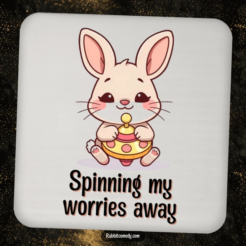 Funny Rabbit Coaster: A comical rabbit is shown in the act of playing with a spinning top, adding humor to surfaces.