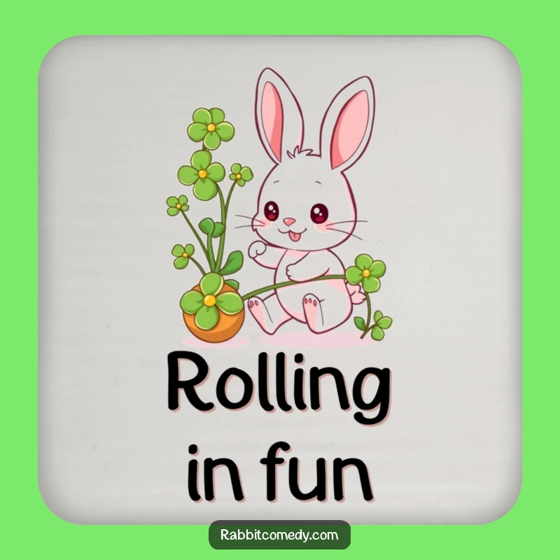 Funny Rabbit Clover Chase Coasters: Protect Surfaces with Humor!