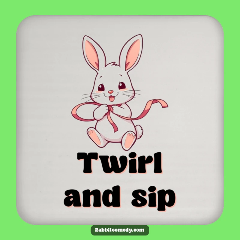 Funny Rabbit Ribbon Twirl Coaster: Tiny Playful Protector Gift