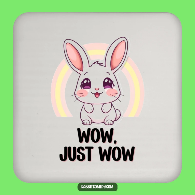 Funny Rabbit Rainbow Coaster: Amazed Eyes See Magic, Protect Surfaces