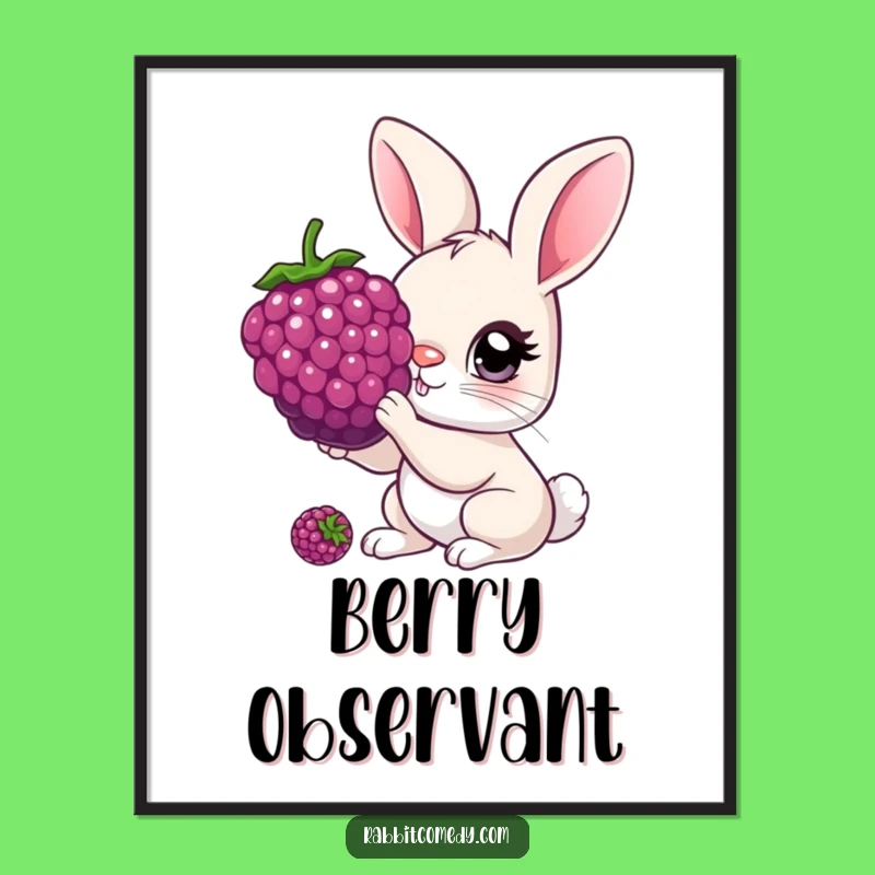 Funny Curious Rabbit Poster: Giant Berry Art for a Whimsical Room Decor