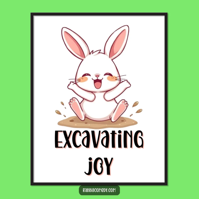 Funny Digging Rabbit Poster: Energetic Hind Leg Kick Art for a Playful Space