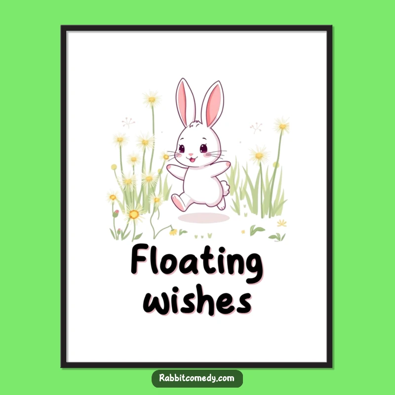 Funny Rabbit Sparkling Dandelion Poster - Playful Meadow Art Print and Gift Decor