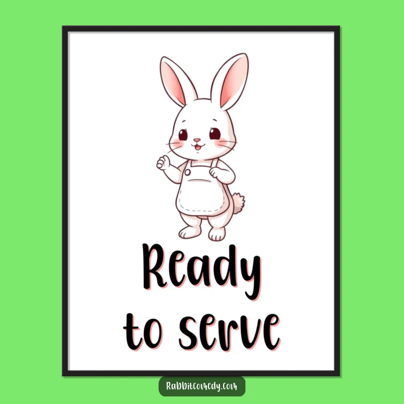 Funny Apron Rabbit Poster - Cute Helpful Art, Whimsical Wall Decor Gift