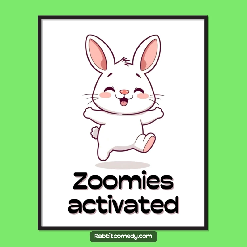 Funny Hopping Rabbit Poster - Silly Energy Art, Whimsical Wall Decor Gift
