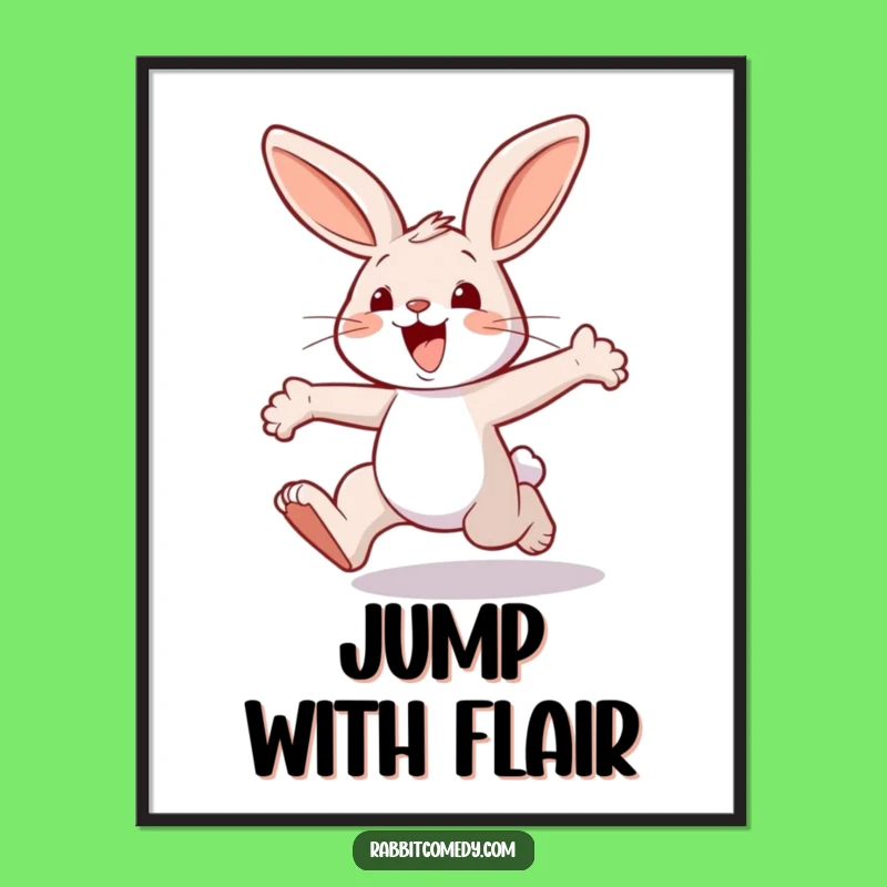 Funny Joyful Rabbit Hopping Poster: Energetic Wall Art for a Fun Home