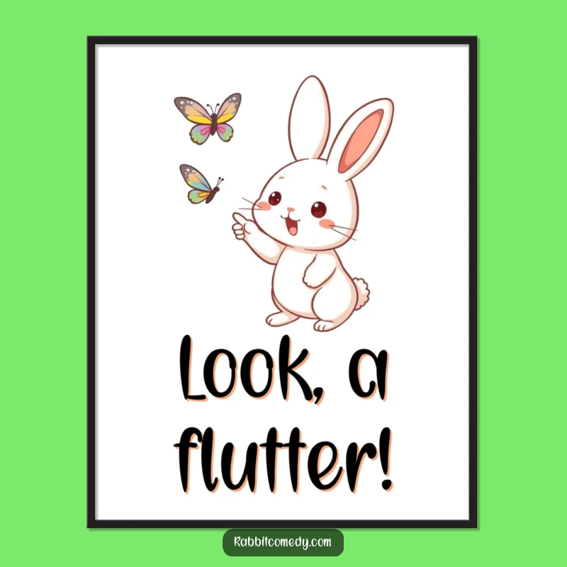 Funny Rabbit Butterfly Poster - Whimsical Nature Wall Art Gift