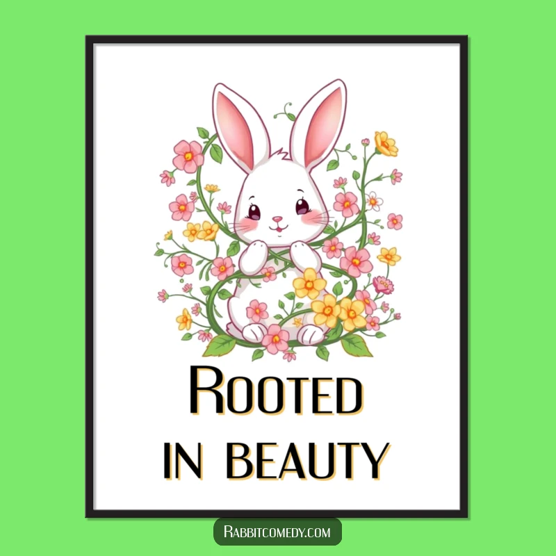 Funny Rabbit Flower Poster: Whimsical Garden Art, Perfect Unique Gift