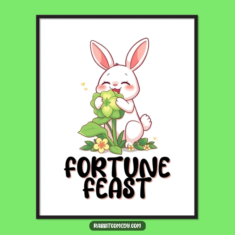 Funny Rabbit Glowing Clover Poster - Whimsical Hare Art Print and Gift Decor