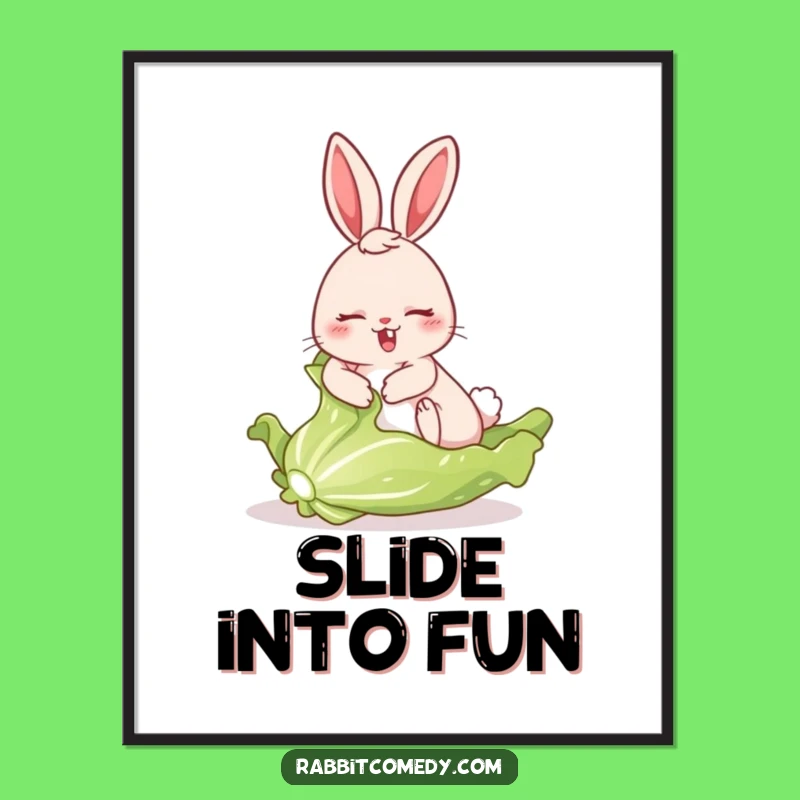 Funny Rabbit Lettuce Slide Poster: Bring Comical Action to Your Walls