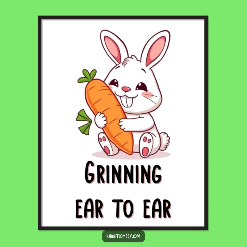 Funny Rabbit Poster: Grinning Carrot Joy Art - Whimsical & Vibrant Funny Gift!