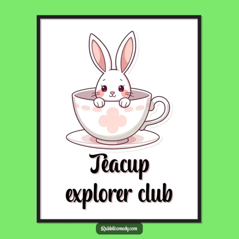 Funny Rabbit Poster: Teacup Peekaboo Art - Whimsical & Charming Funny Gift!
