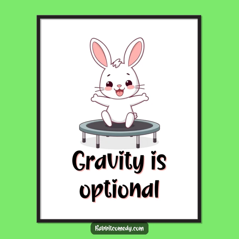 Funny Rabbit Trampoline Poster - Bouncing Fun Art, Energetic Bunny Decor Gift
