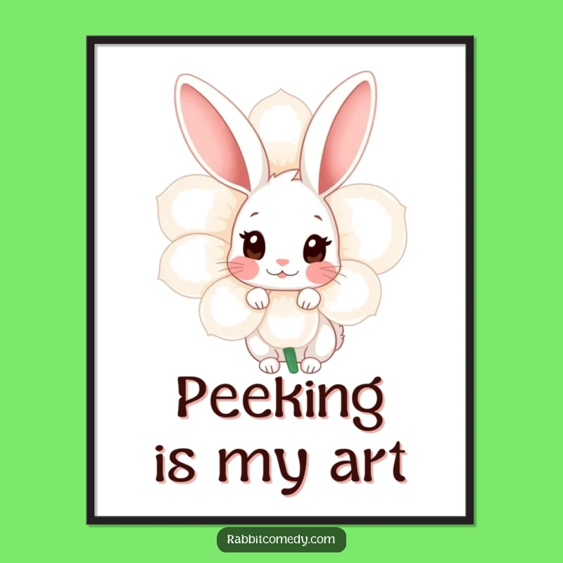 Funny Shy Rabbit Poster - Sweet Art of a Hidden Friend!